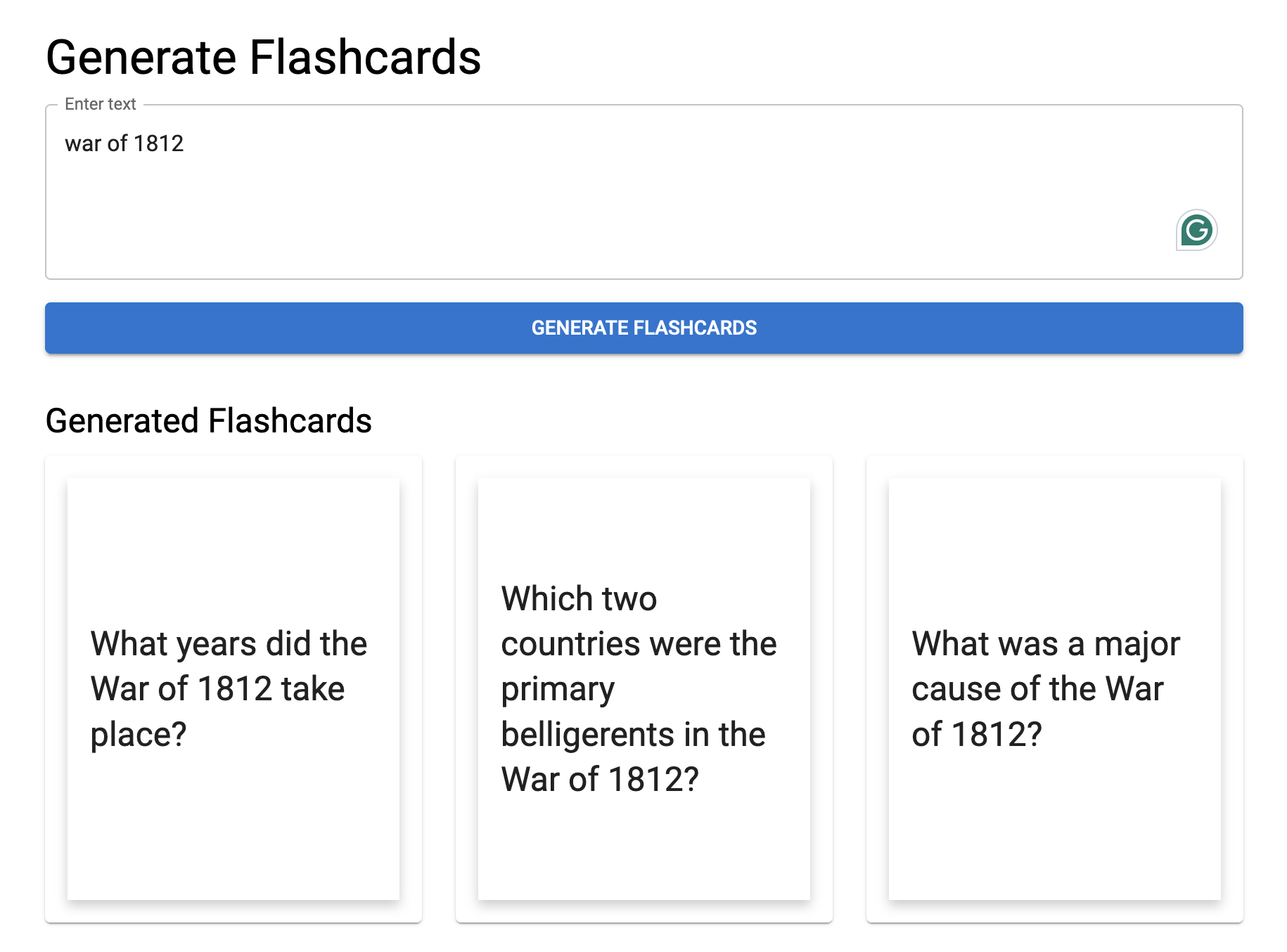 AI Flashcard Generator app screenshot